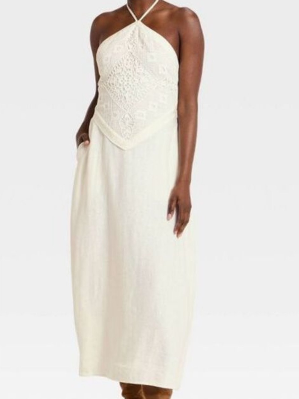 a new day Ivory Crocheted Halter Midi Dress - measurements in photos - Picture 3 of 12